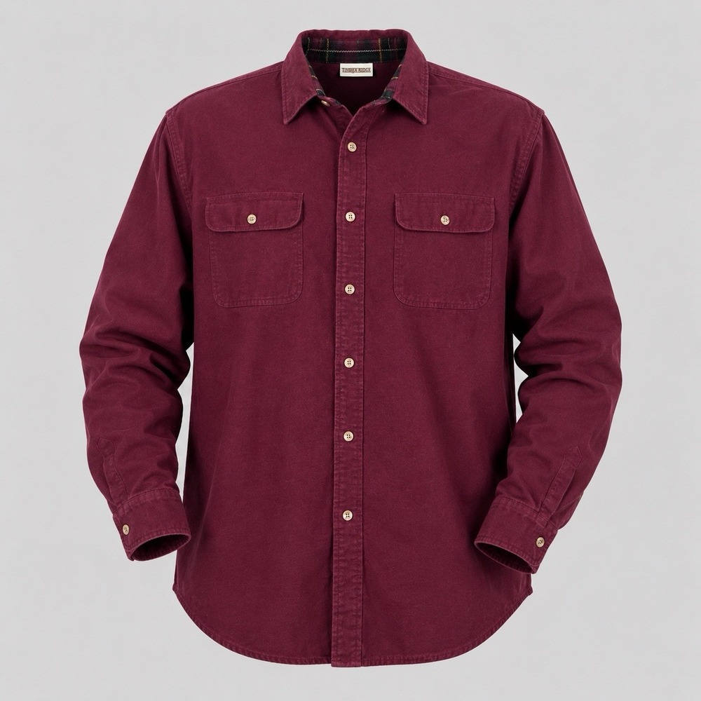 Vtg Field & Stream Heavyweight Flannel Long Sleeve Button Up Burgundy Shirt XLT